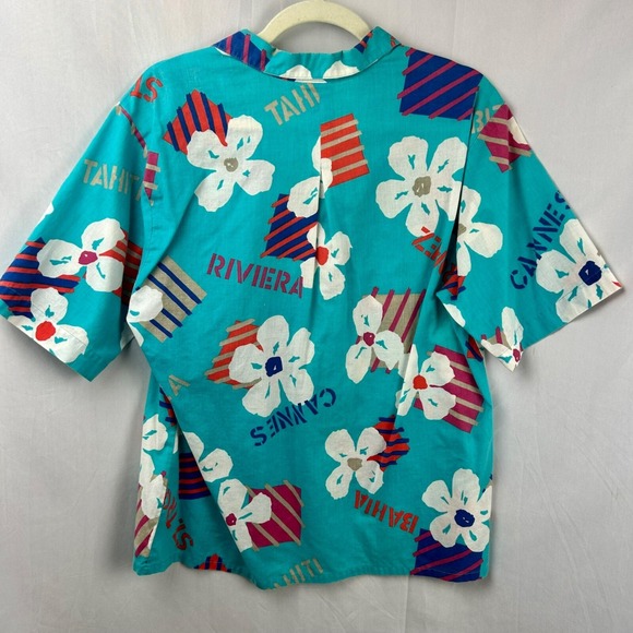 Vintage Koret Hawaiian Shirt Women Medium Shirt Sleeves Floral‎ Tropical Blue - Picture 4 of 5